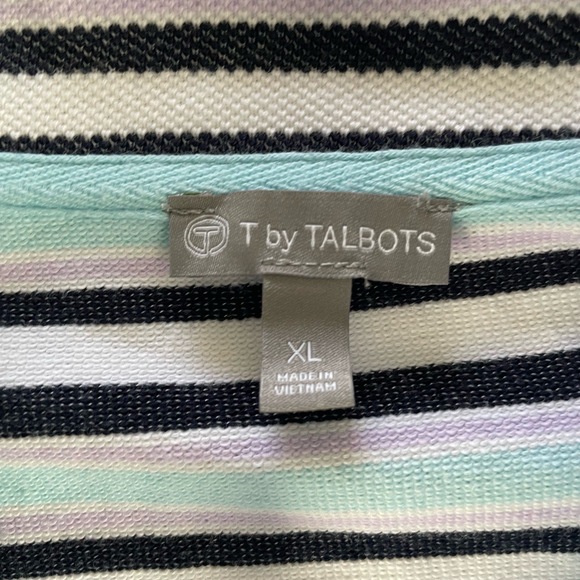 T By Talbots XL Striped 3/4 Sleeve High Neck Quarter Zip Pullover - Picture 6 of 9